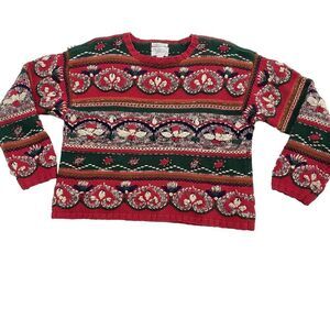 Vtg Van Heusen Handknitted Textured Chunky Knit Sweater Crewneck Womens Medium